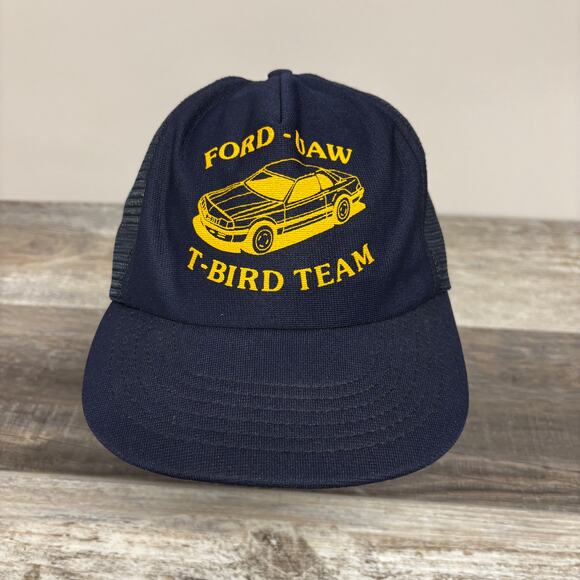 Vintage Ford-UAW T-Bird Team Navy Mesh Back Adjustable Trucker Hat Made In USA - Picture 1 of 6